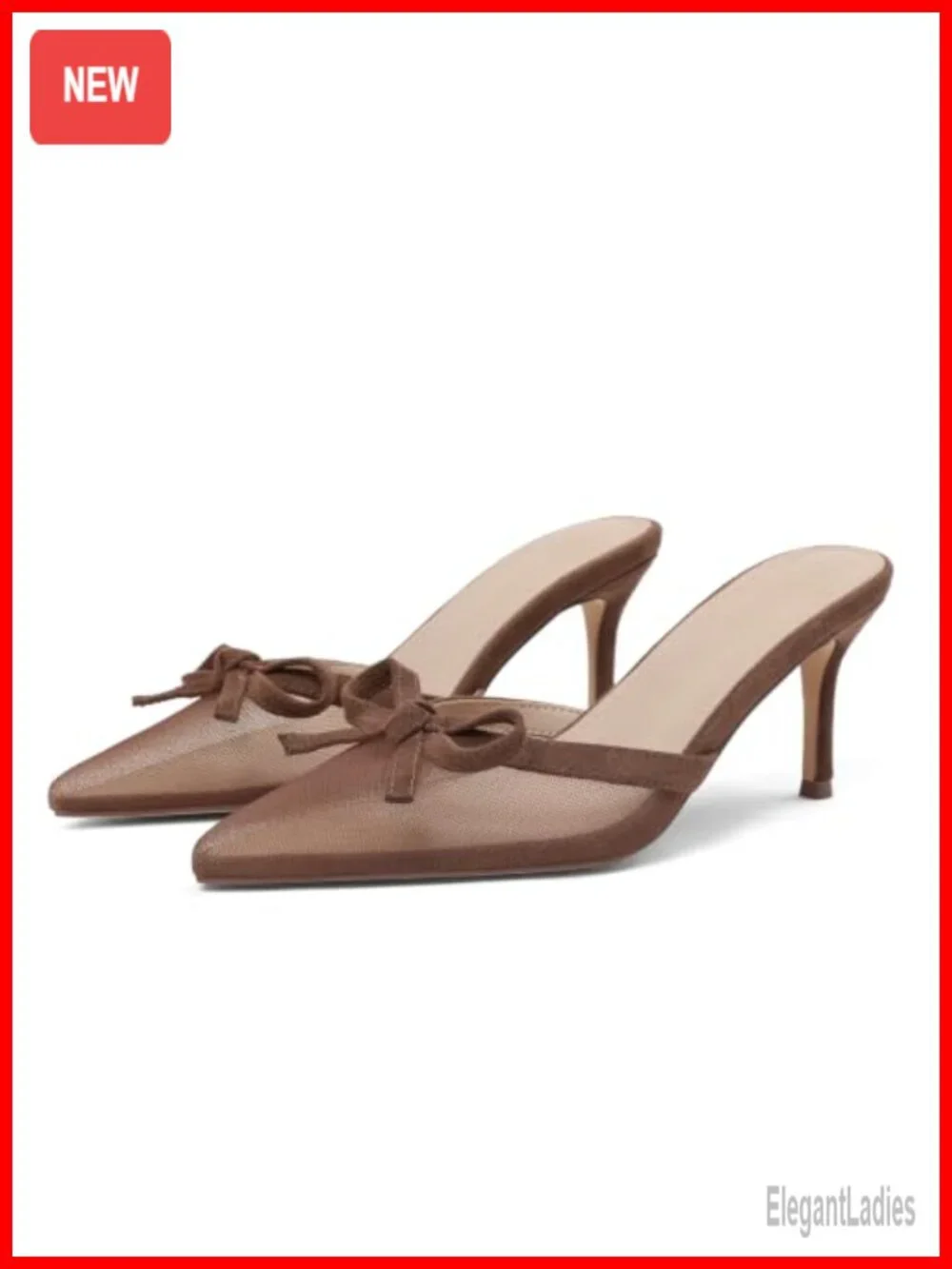 Kitten Heels Mesh Closed Toe Pumps Bow Mule Slip-On Women Office